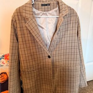 SHEIN Plaid Single-Button Women's Coat - Beige